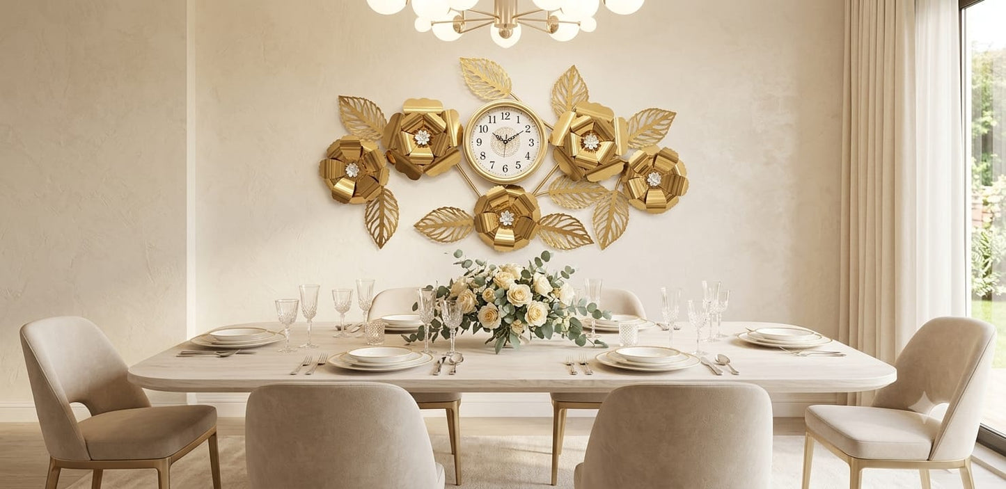 'Gilded Blossom' Modern Luxury Decorative Gold Clock for Elite Living Spaces