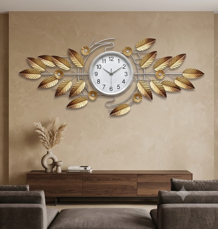 'Aero-Foliage'  Modern Symmetric Gold Foliage Statement Clock