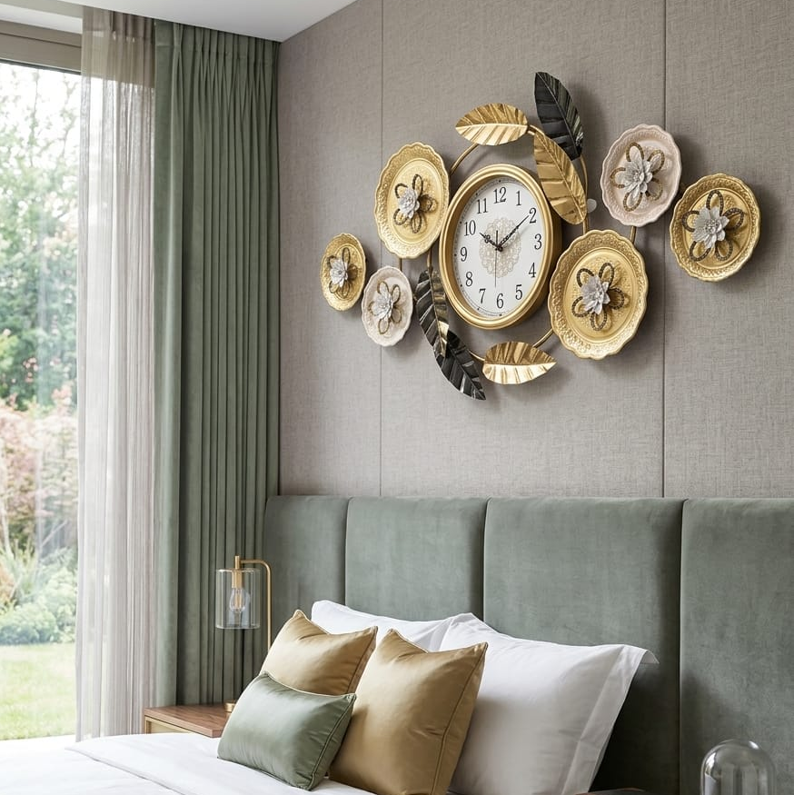 AURELIA Luxury Metallic Floral Wall Clock | Elegant Home Decor