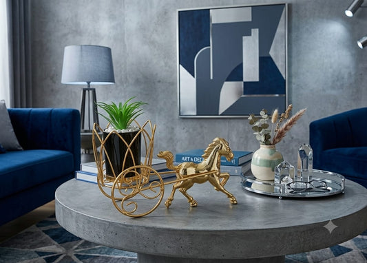 Luxury Metal Horse Chariot Desk Decor | Premium Art Decor Planter Stand