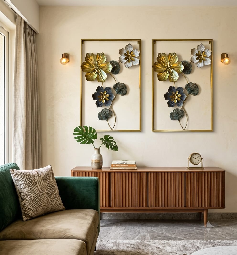 "Twin Bloom" Premium Metallic Floral Wall Art