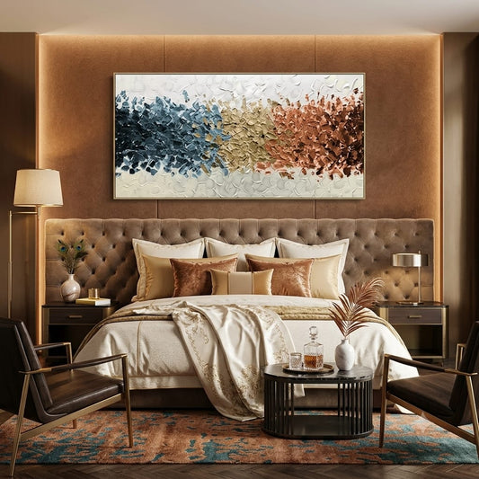 "Chroma & Gold" Luxury Mosaic-Style Horizontal 3D Texture Canvas