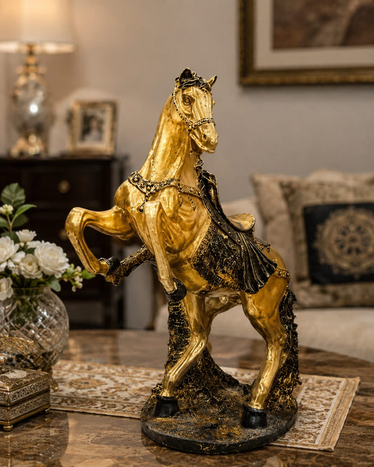 Majestic Gilded Stallion Rearing Horse Figurine - Luxurious Black & Gold Decor
