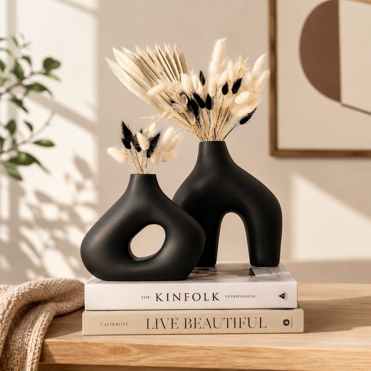 Modern Abstract Ceramic Vase Set of 2 | Minimalist Nordic Flower Vase