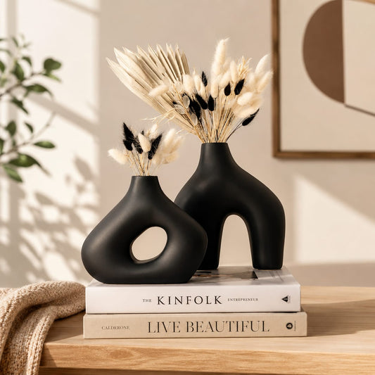 Modern Abstract Ceramic Vase Set of 2 | Minimalist Nordic Flower Vase