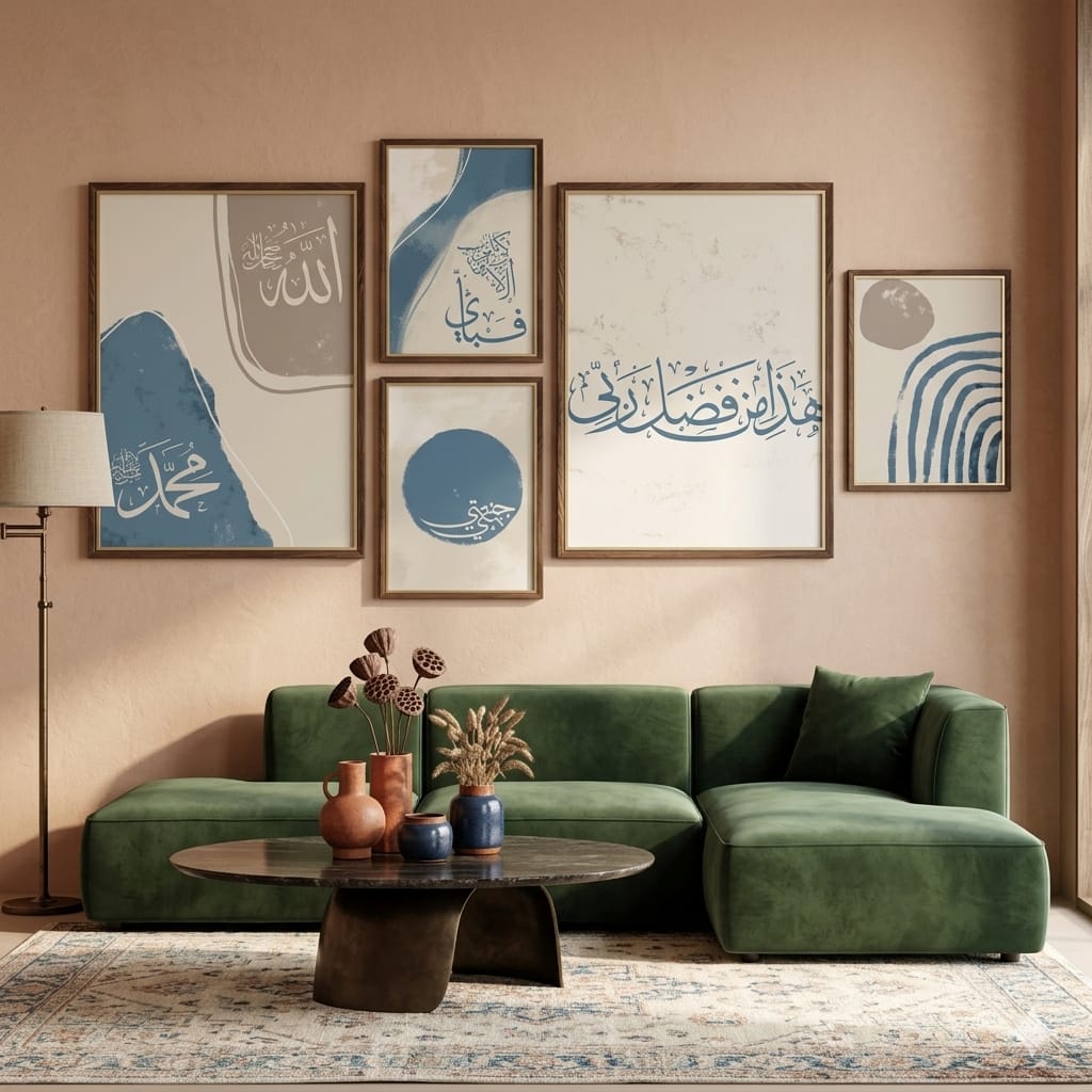 "Haza Min Fazle Rabbi" Nordic Blue Islamic Wall Art Set (Custom Made)