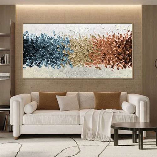 "Chroma & Gold" Luxury Mosaic-Style Horizontal 3D Texture Canvas