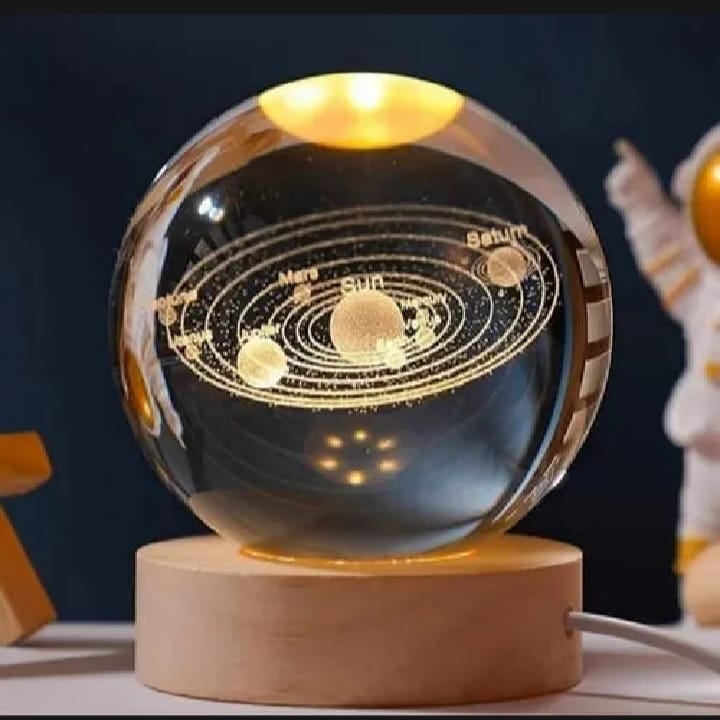 3D Laser Engraved Moon Crystal Ball Night Light with Premium Wooden Base
