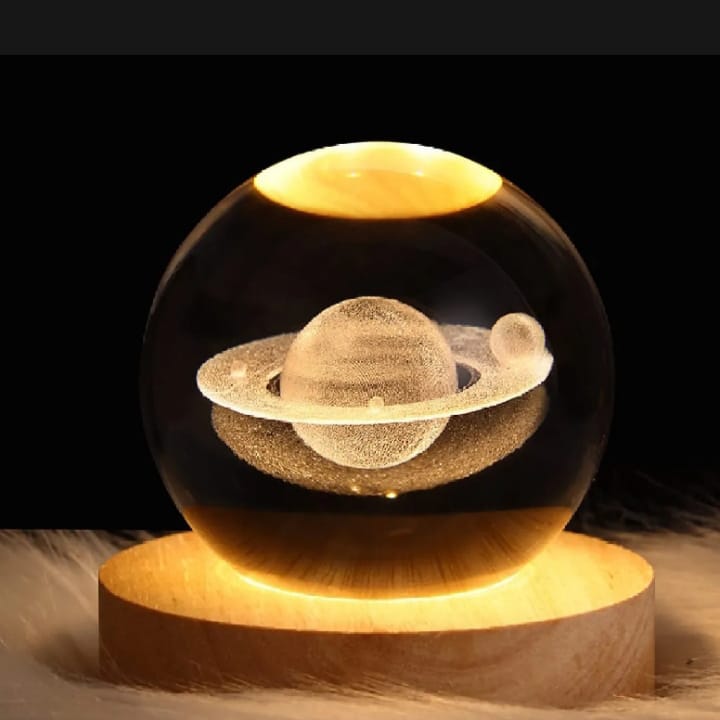 3D Laser Engraved Moon Crystal Ball Night Light with Premium Wooden Base