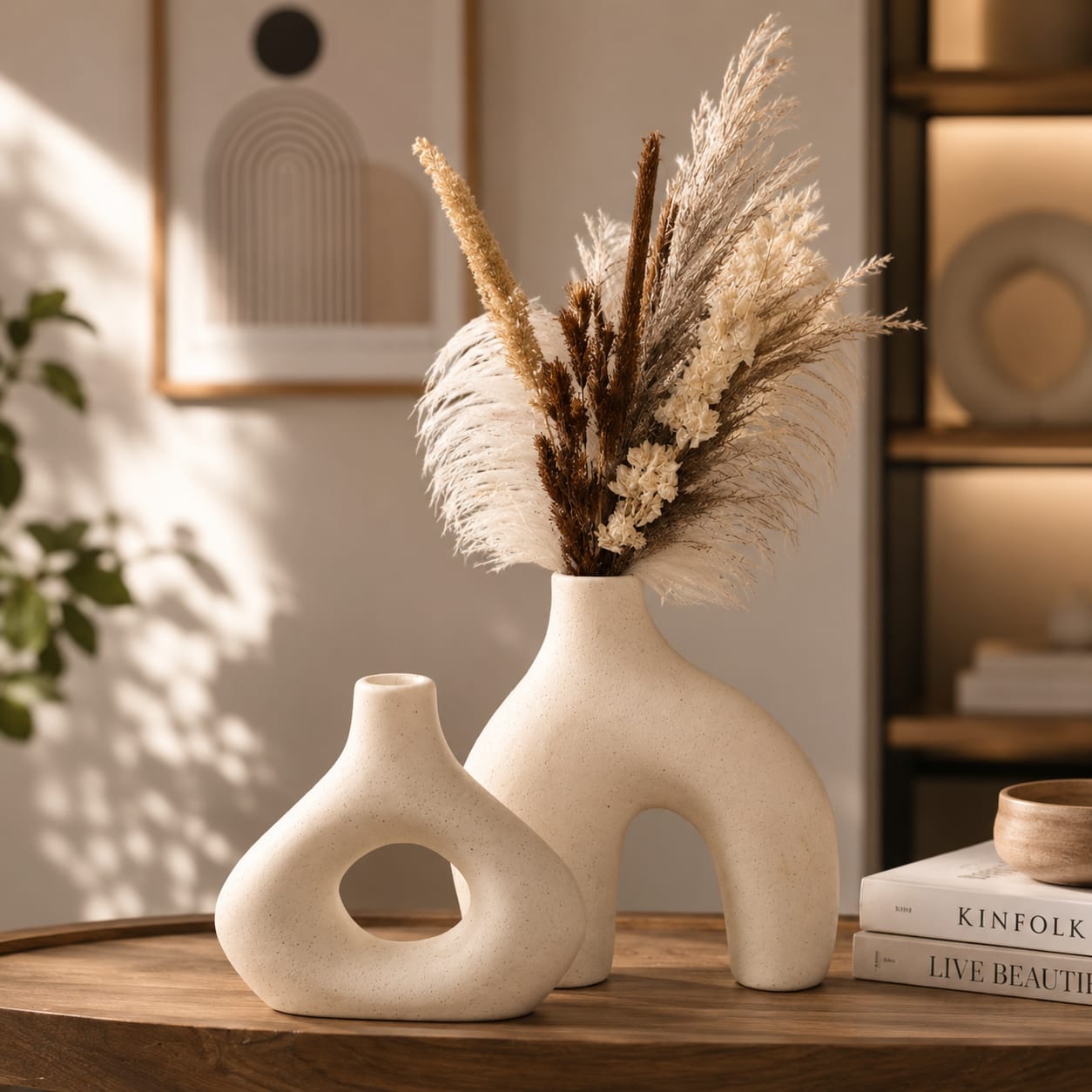 Modern Abstract Ceramic Vase Set of 2 | Minimalist Nordic Flower Vase
