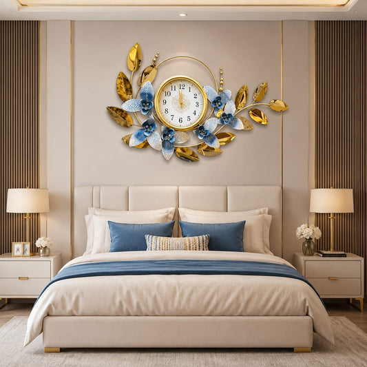 'Teal Orchid' Elegant Teal Floral Art Clock for Luxury Master Bedroom Decor