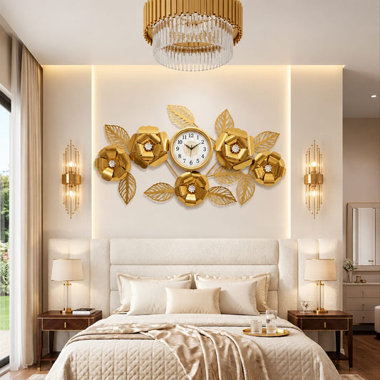'Gilded Blossom' Modern Luxury Decorative Gold Clock for Elite Living Spaces