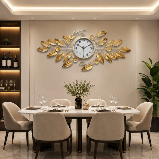 'Aero-Foliage'  Modern Symmetric Gold Foliage Statement Clock