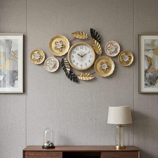 AURELIA Luxury Metallic Floral Wall Clock | Elegant Home Decor